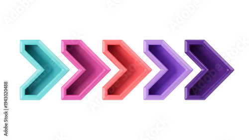 Five Chevron Arrows in Gradient Colors Advancing Forward Isolated on transparent background