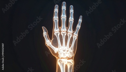 Human Hand Xray Showing Detailed Bone Structure and Skeletal Anatomy