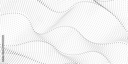 Simple waves with continuous wavy dot lines. Hand-drawn lines, fine patterns, web design, greeting cards, textiles, technology backgrounds.