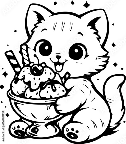 cute baby  kitty character with ice cream