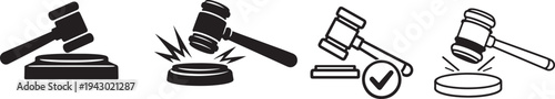  Justice gavel collection for legal authority, courtroom verdicts and law proceedings