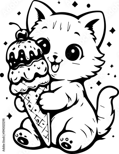 cute baby  kitty character with ice cream
