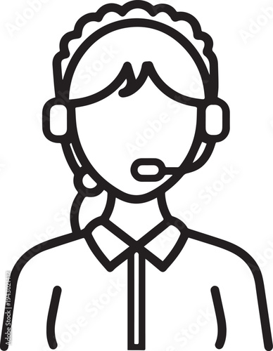 Hand Drawn Female Customer Service Agent Black and White Avatar Illustration in Minimal Line Art Style Design