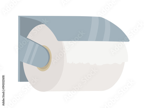 壁に設置されたトイレットペーパーのイラスト（表向き・ホルダー付き）
