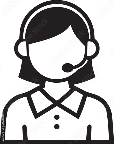 Hand Drawn Female Customer Service Agent Black and White Avatar Illustration in Minimal Line Art Style Design