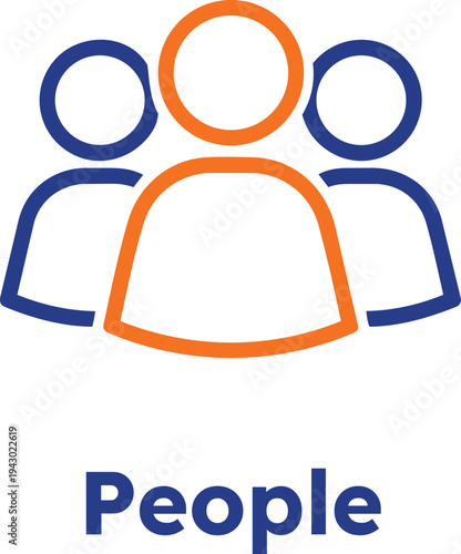 Three people icons in orange and blue on transparent background