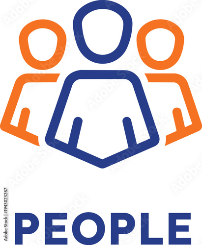 Three people icons in blue and orange on transparent background