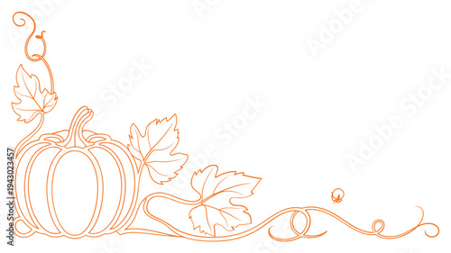 Autumnal pumpkin illustration with vines and leaves a decorative corner design