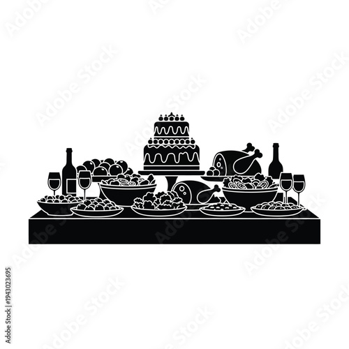 Grand Feast Silhouette with Cake and Roasted Meats.