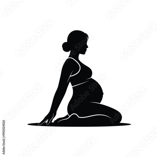 Pregnant Woman Silhouette Sitting Profile.