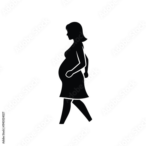 Pregnant woman walking silhouette illustration.