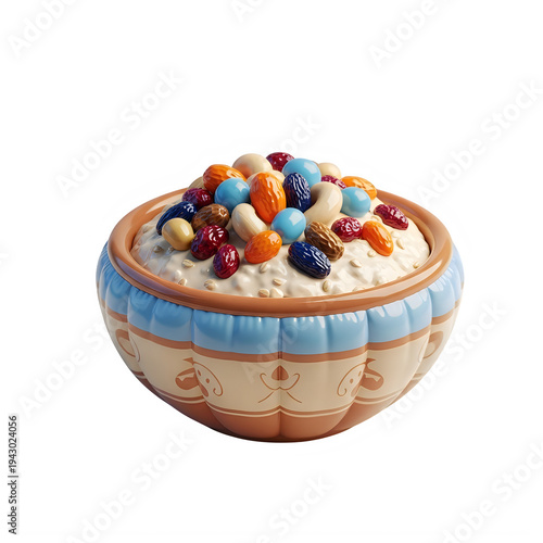 Colorful fruit salad arranged in a woven basket isolated on transparent background, illustration