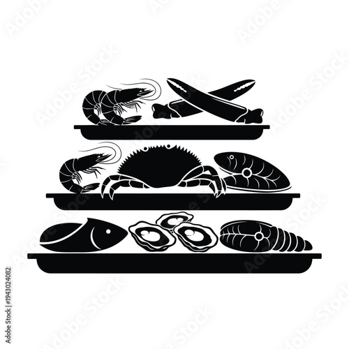 Seafood Platter Silhouette Illustration.