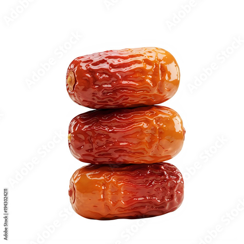 Stack of three dried dates arranged neatly against a plain white background isolated on transparent background, illustration
