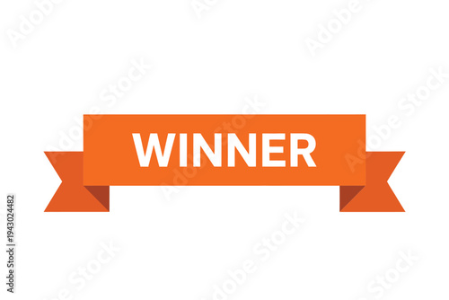 A bright orange ribbon banner displaying the word winner in white