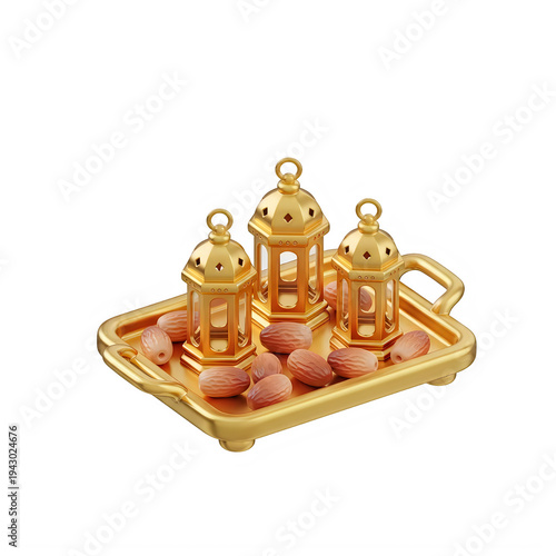 Intricate golden chess set displayed on a decorative base with ornate design elements. isolated on transparent background, illustration