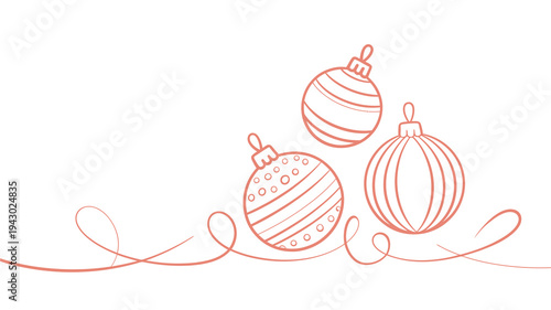 Delicate sketch of red christmas ornaments with swirling lines