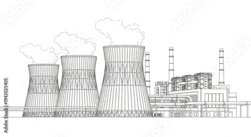 Industrial Nuclear Power Plant Illustration.