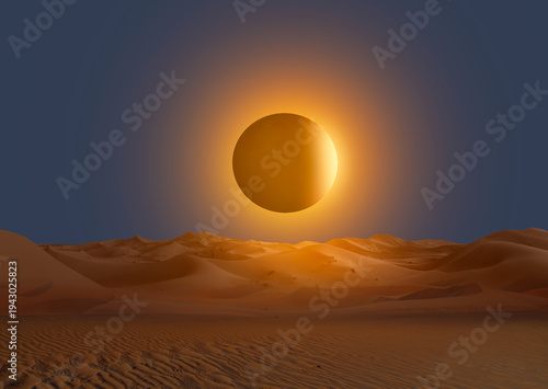 Spectacular solar eclipse over the Sahara desert