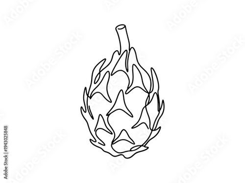 Simple continuous line art illustration of a dragon fruit (pitaya), perfect for minimalist branding, organic food logos, and modern wall art designs.