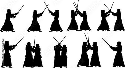 Kendo silhouettes, Kendo martial arts silhouette, Kendo svg, Kendo set
