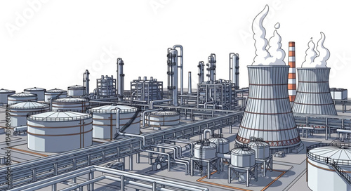 Industrial Oil Refinery Complex Structure.
