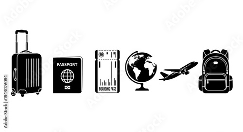 Essential travel accessories and symbols for journey preparation