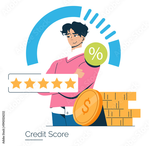 Confident Man with Five-Star Rating and Credit Score