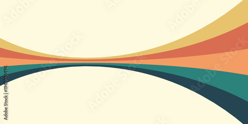 Abstract colorful 70s background vector. Vintage retro wallpaper with rainbow stripes and wavy lines. A 1970 color illustration suitable for posters, banners, decorative items and wall art.