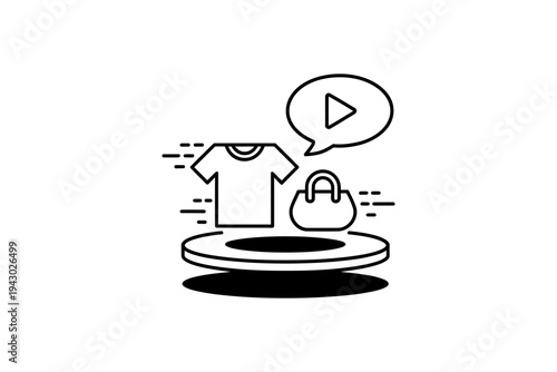 Fashion icon illustration with t-shirt and handbag on a turntable