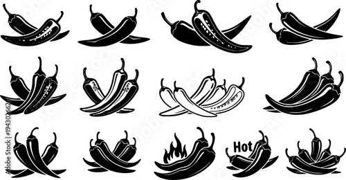 hili pepper silhouettes, Chili vector illustration, Chili pepper, Chili pepper clipart, Chili pepper logo, Hot chili pepper silhouettes, Chili, Half chili, Chili silhouette bundle.