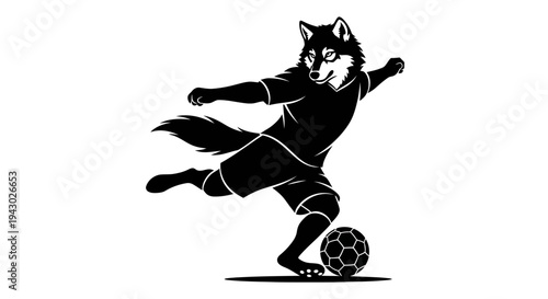 Black and White Wolf Playing Soccer.