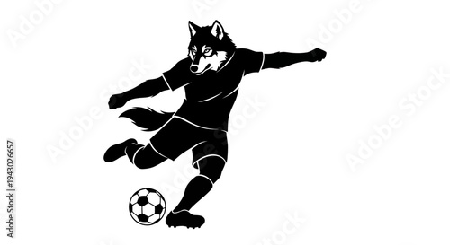 Black Wolf Playing Soccer with Ball.