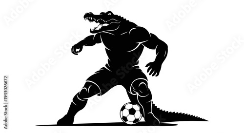 Crocodile Playing Soccer Ball Silhouette.