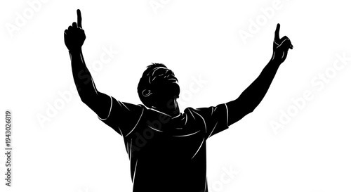 Man Silhouette Arms Raised Upwards Gesture.