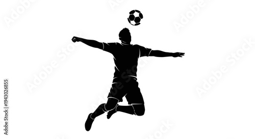 Silhouette of Man Jumping with Soccer Ball.
