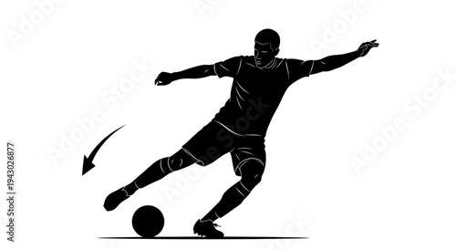 Silhouette of Man Kicking Soccer Ball.