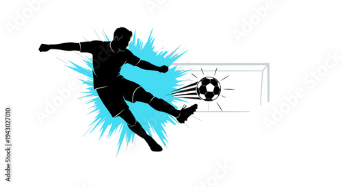 Soccer Player Kicking Ball into Goal.