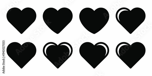 Heart silhouette vector icon collection, transport symbols and heart shape illustrations for romantic, health, love, relationship, and digital or print design projects.