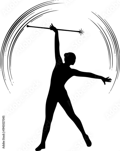 Baton Twirling Silhouette, Twirling, Sport Baton Silhouette
