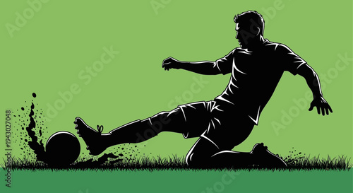 Soccer Player Kicking Ball on Grass Field.