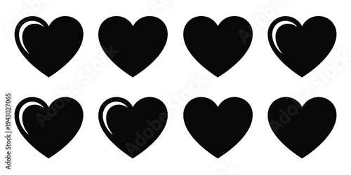 Heart shape vector icon pack, silhouette icons including transport symbols for love, care, health, relationship, romantic, and creative digital illustration projects.