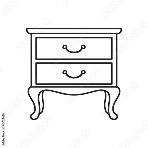 Classic Bedside Table with Drawers Line Icon Vector On White Background 