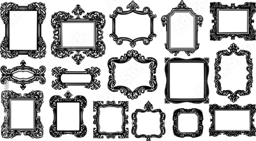 Picture frames silhouette, Baroque frame silhouettes, Decorative ornamental frame silhouettes, Picture frames svg, Baroque frame svg, Decorative ornamental frame svg, Vintage picture frame set