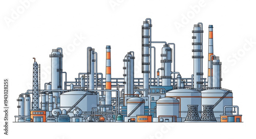 Industrial Plant Factory Refinery Illustration.