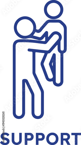 Two people supporting each other in a blue line art style on transparent background