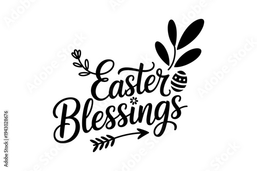 Easter blessings icon with floral design and egg illustration