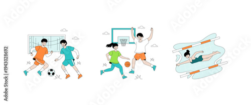 Sports Activities Vector Illustration with Enthusiastic Players