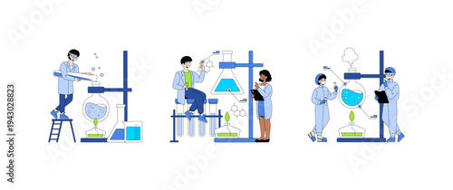 Scientists Conducting Experiments in Laboratory Vector Illustration