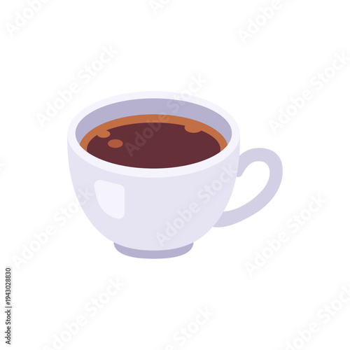 Espresso cup with handle and hot coffee, colorful vector flat style illustration